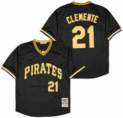Men's Pittsburgh Pirates #21 Roberto Clemente Black Throwback Jersey