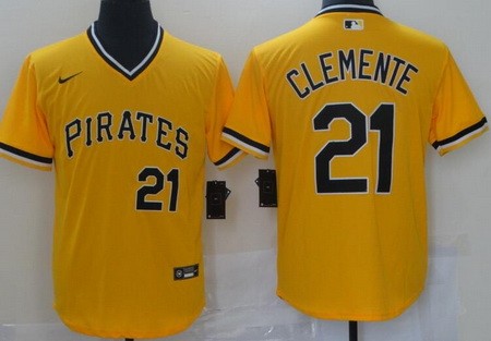 Men's Pittsburgh Pirates #21 Roberto Clemente Yellow Cool Base Jersey