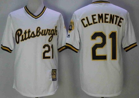 Men's Pittsburgh Pirates #21 Roberto Clemente White Cooperstown Throwback Cool Base Jersey