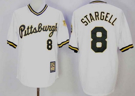 Men's Pittsburgh Pirates #8 Willie Stargell White Cooperstown Throwback Cool Base Jersey