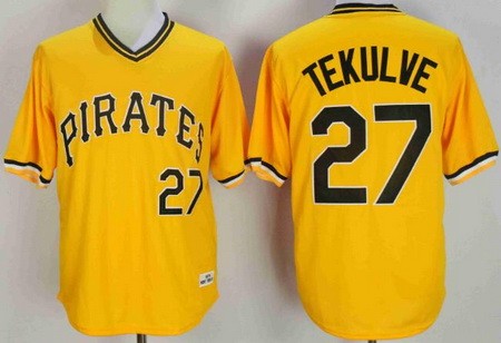 Men's Pittsburgh Pirates #27 Kent Tekulve Yellow Throwback Jersey