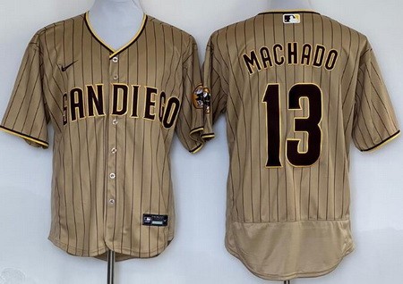 Men's San Diego Padres #13 Manny Machado Khaki Authentic Jersey