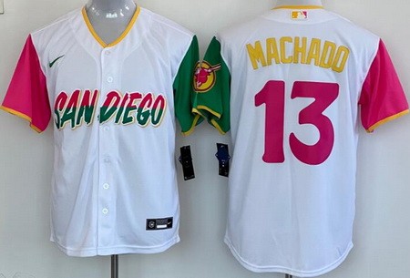 Men's San Diego Padres #13 Manny Machado White 2022 City Connect Cool Base Jersey