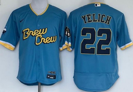 Men's Milwaukee Brewers #22 Christian Yelich Powder Blue 2022 City Connect Authentic Jersey