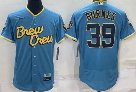 Men's Milwaukee Brewers #39 Corbin Burnes Powder Blue 2022 City Connect Authentic Jersey