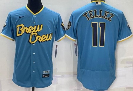 Men's Milwaukee Brewers #11 Rowdy Tellez Powder Blue 2022 City Connect Authentic Jersey
