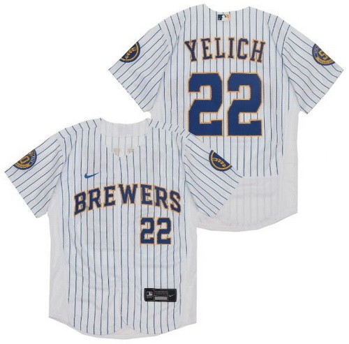 Men's Milwaukee Brewers #22 Christian Yelich White 2020 FlexBase Jersey