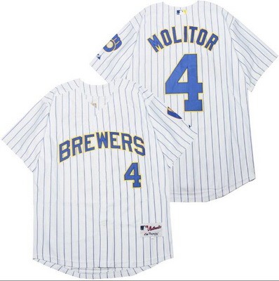 Men's Milwaukee Brewers #4 Paul Molitor White Turn Back The Clock Jersey Jersey