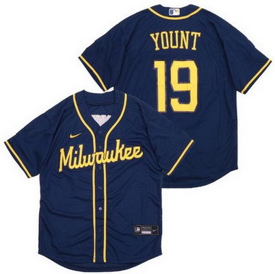 Men's Milwaukee Brewers #19 Robin Yount Navy Alternate Cool Base Jersey