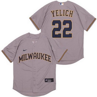 Men's Milwaukee Brewers #22 Christian Yelich Gray Cool Base Jersey