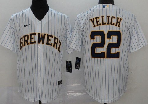 Men's Milwaukee Brewers #22 Christian Yelich White 2020 Cool Base Jersey