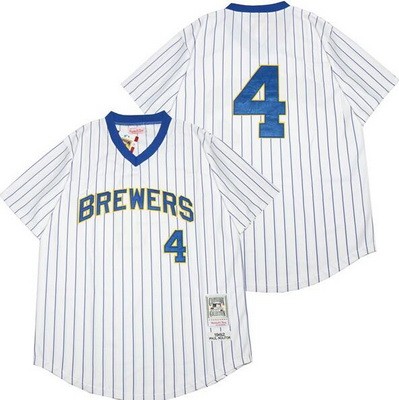 Men's Milwaukee Brewers #4 Paul Molitor White 1982 Throwback Jersey