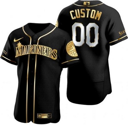 Men's  Women Youth Seattle Mariners Customized Black Gold Authentic Jersey