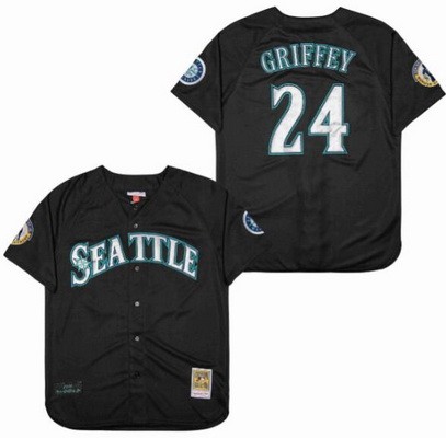 Men's Seattle Mariners #24 Ken Griffey Black 2016 Throwback Jersey