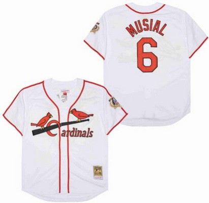 Men's St Louis Cardinals #6 Stan Musial White Throwback Jersey