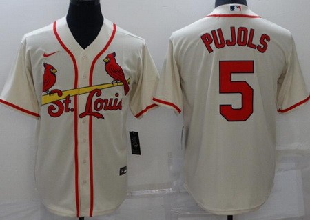 Men's St Louis Cardinals #5 Albert Pujols Cream Cool Base Jersey