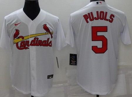 Men's St Louis Cardinals #5 Albert Pujols White Cool Base Jersey