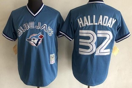 Men's Toronto Blue Jays #32 Roy Halladay Light Blue Throwback Jersey