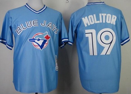Men's Toronto Blue Jays #19 Paul Molitor Light Blue Throwback Jersey