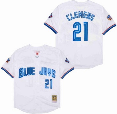 Men's Toronto Blue Jays #21 Roger Clemens White Throwback Jersey