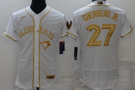 Men's Toronto Blue Jays #27 Vladimir Guerrero Jr White Gold Authentic Jersey