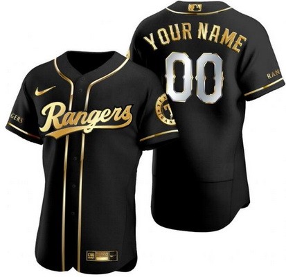 Men's Women Youth Texas Rangers Customized Black Gold Authentic Jersey