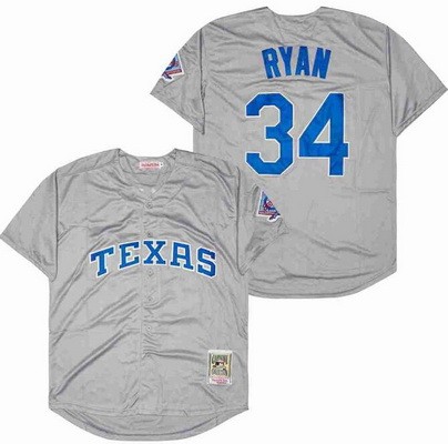 Men's Texas Rangers #34 Nolan Ryan Gray Throwback Jersey
