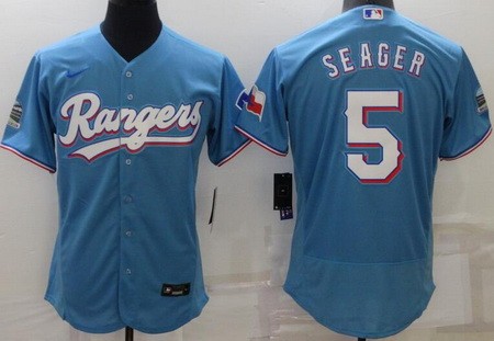 Men's Texas Rangers #5 Corey Seager Light Blue Authentic Jersey