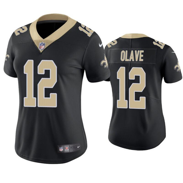 Women's New Orleans Saints 12 Chris Olave Black Vapor Untouchable Limited Stitched Jerseys