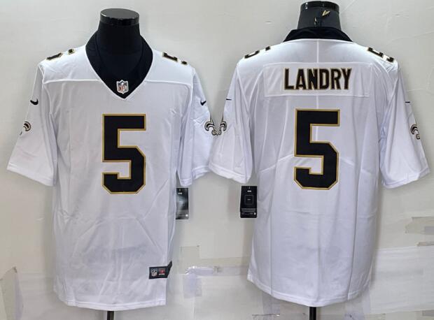 Men New Orleans Saints 5 Jarvis Landry White Vapor Limited Stitched Jersey