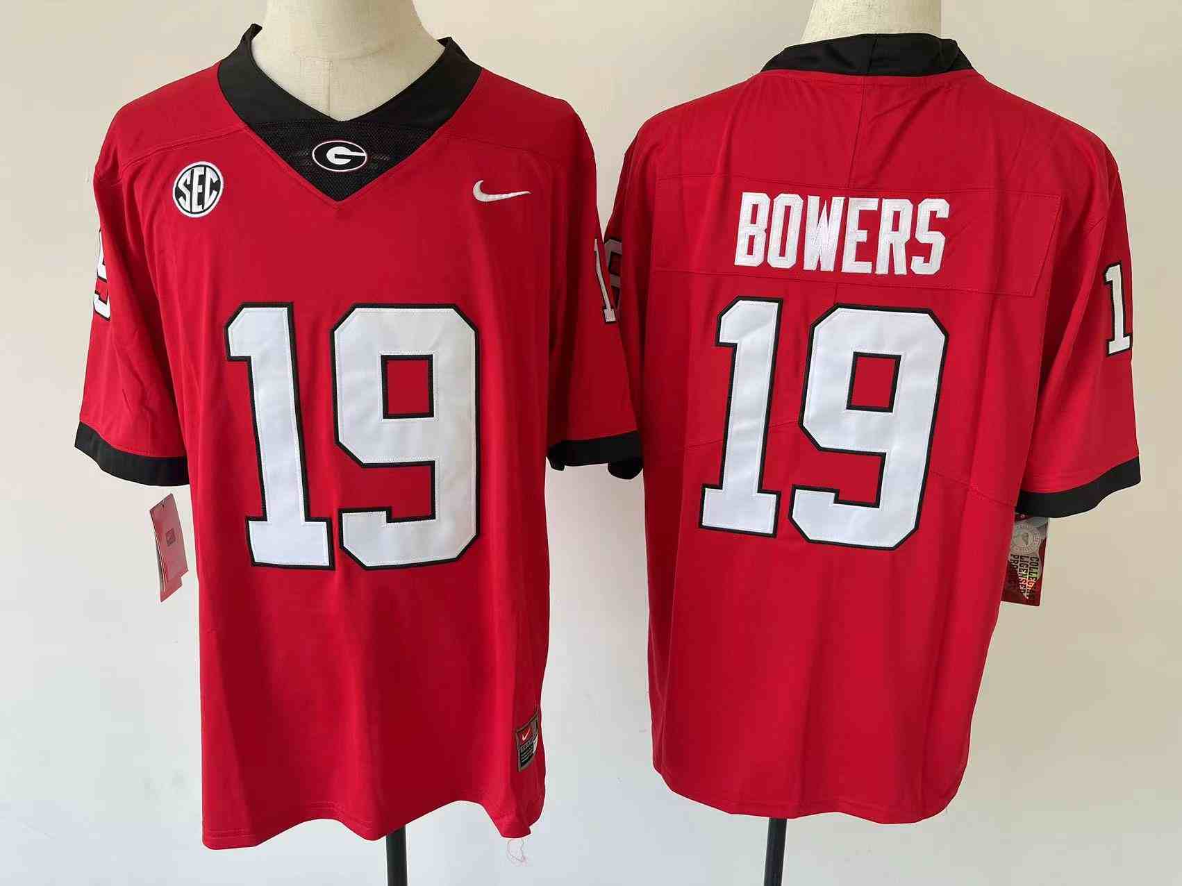 Youth Georgia Bulldogs #19 Brock Bowers red  new font  Diamond Nike Game College Football Jersey
