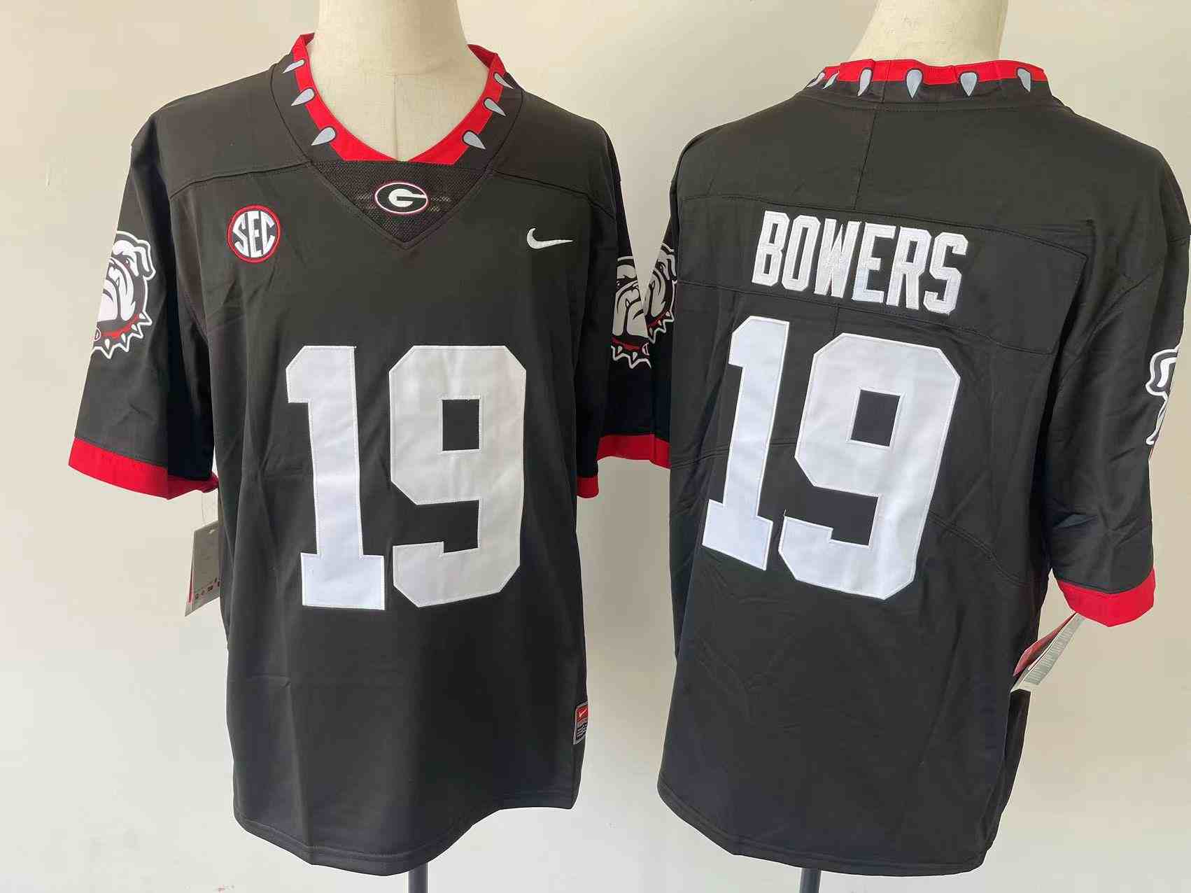Youth Georgia Bulldogs #19 Brock Bowers new font logo patch College Football Jersey
