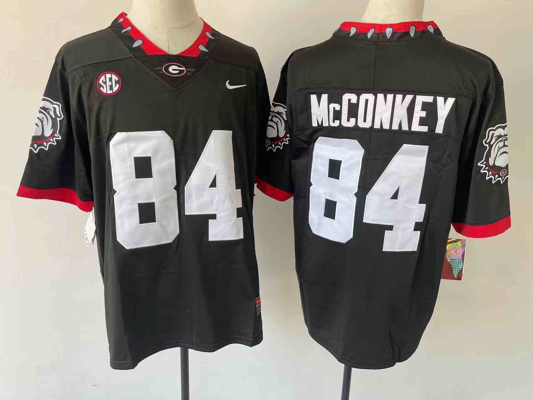 Youth Georgia Bulldogs #84 Ladd McConkey black new font logo patch College Football Jersey