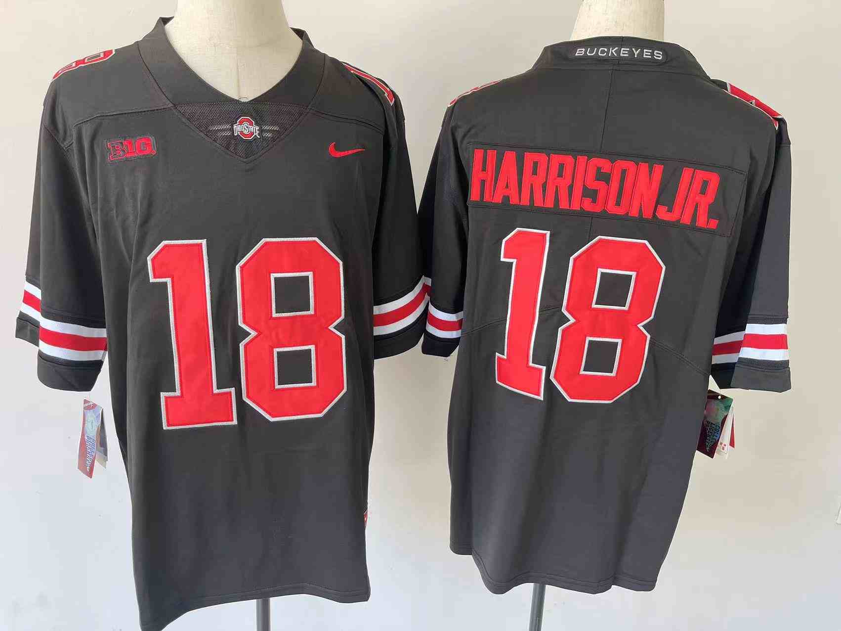 Youth NCAA Ohio State Buckeyes 18 HARRISON JR Black red letter College Football Jersey