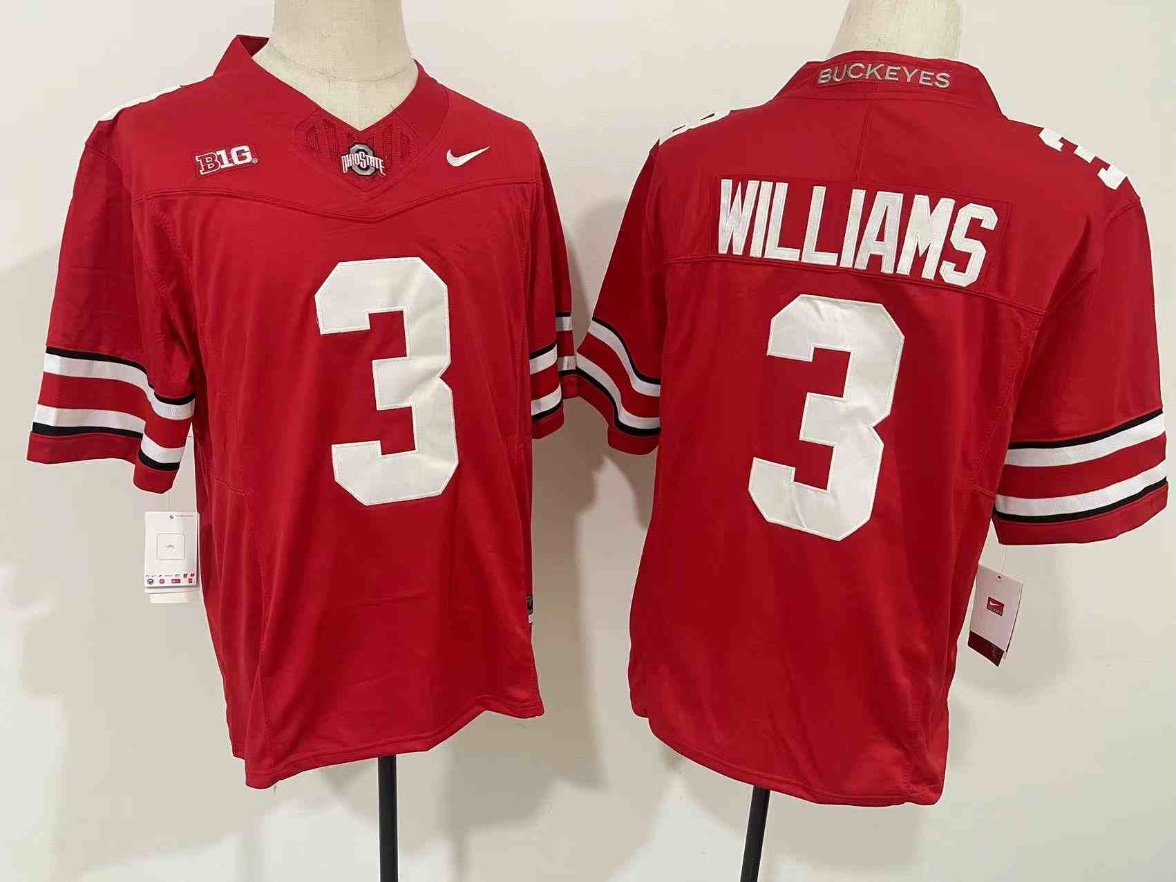 Men's Ohio State Buckeyes #3 WILLIAMS Red 2023 F.U.S.E. Limited Stitched Jersey