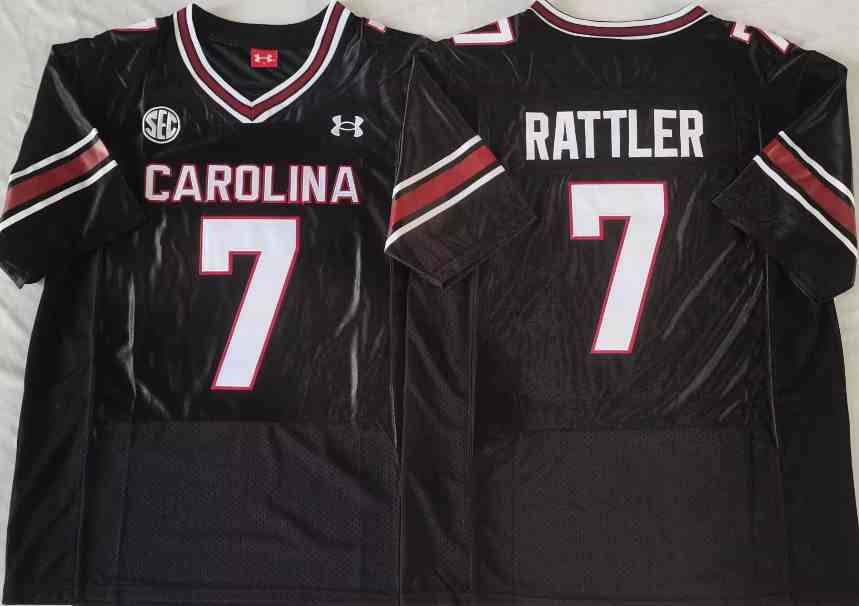 Men's South Carolina Gamecocks  #7 Spencer Rattler Black Logo Replica Football Jersey