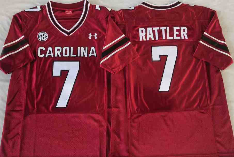 Men's South Carolina Gamecocks  #7 Spencer Rattler Red Logo Replica Football Jersey