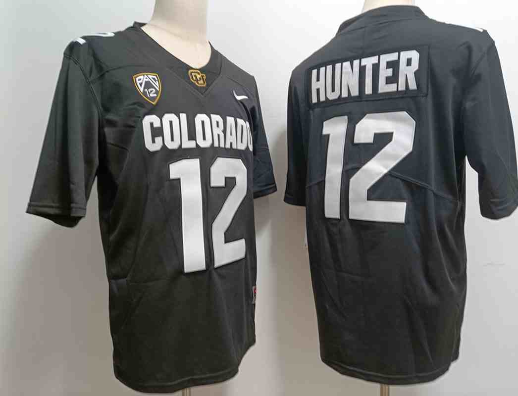 Men's  Colorado Buffaloes #12  Travis Hunter Black  NIL Football Player Jersey