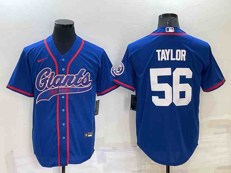 Men's New York Giants #56 Lawrence Taylor Blue Baseball Cool Base Jersey