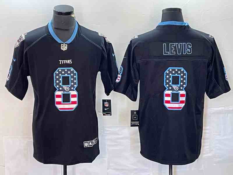 Men's Tennessee Titans #8 Will Levis Black 2018 USA Flag Color Rush Limited Stitched Jersey