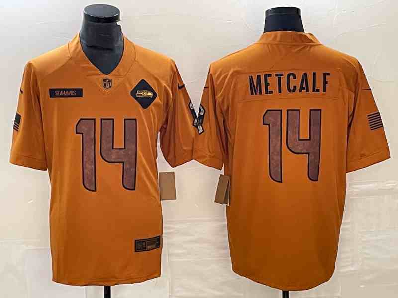 Men's Seattle Seahawks #14 DK Metcalf 2023 Brown Salute To Service Limited Stitched Football Jersey