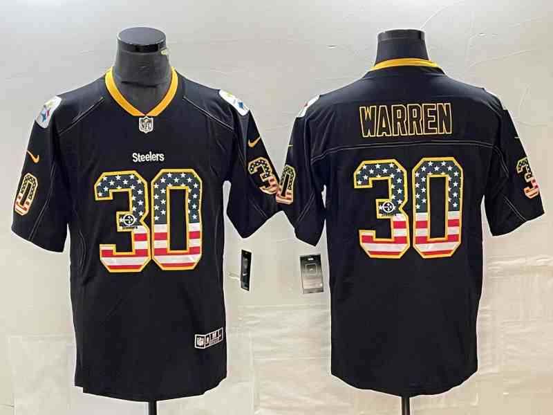 Men's Pittsburgh Steelers #30 Jaylen Warren  Black USA Flag Color Rush Limited Fashion NFL Stitched Jersey