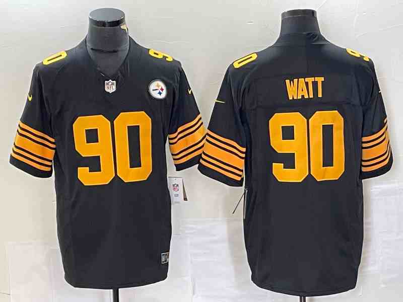 Men's Pittsburgh Steelers #90 T.J. Watt Black 2023 F.U.S.E. Vapor Color Rush Limited Jersey