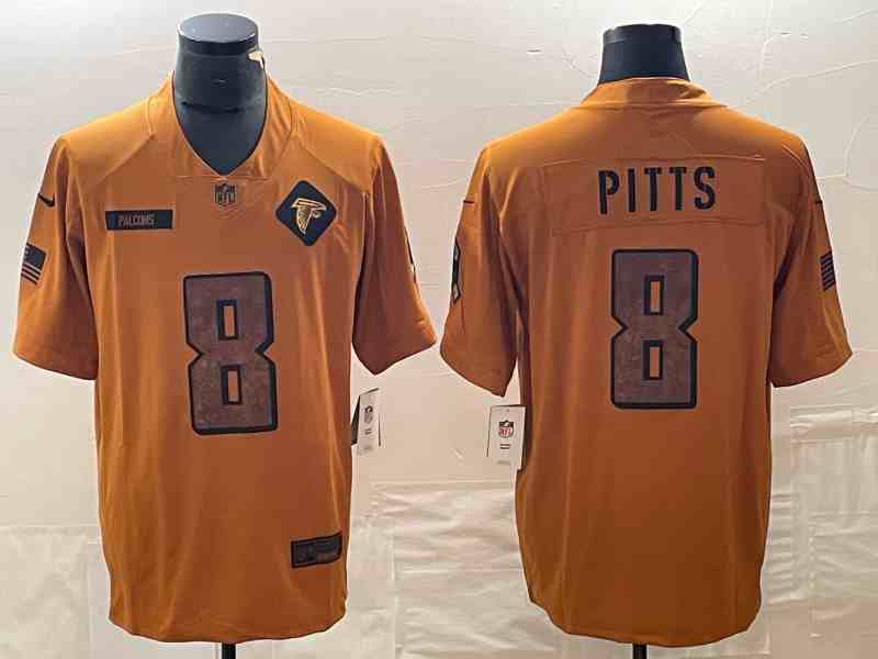 Men's Atlanta Falcons #8 Kyle Pitts 2023 Brown Salute To Setvice Limited Football Stitched Jersey