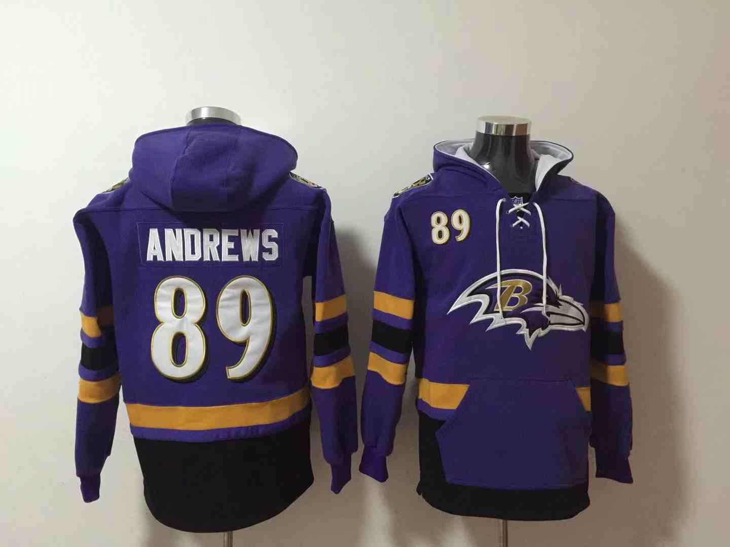 Men's Baltimore Ravens #89 Mark Andrews Ageless Must-Have Lace-Up Pullover Hoodie
