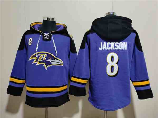 Men's Baltimore Ravens #8 Lamar Jackson Ageless Must-Have Lace-Up Pullover Hoodie