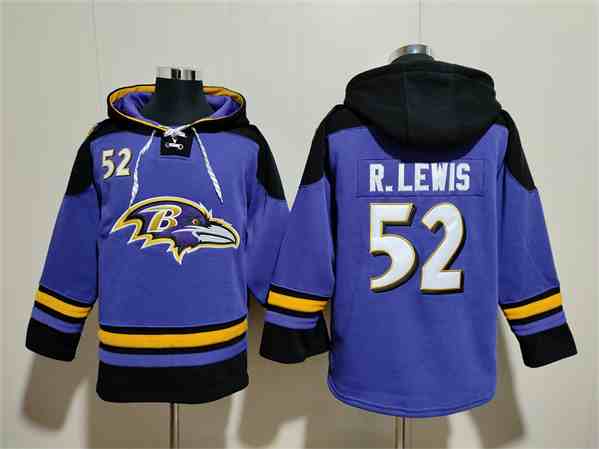 Men's Baltimore Ravens #52 Ray Lewis Ageless Must-Have Lace-Up Pullover Hoodie