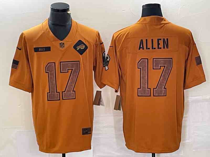 Men's Buffalo Bills #17 Josh Allen 2023 Brown Salute To Service Limited Football Stitched Jersey