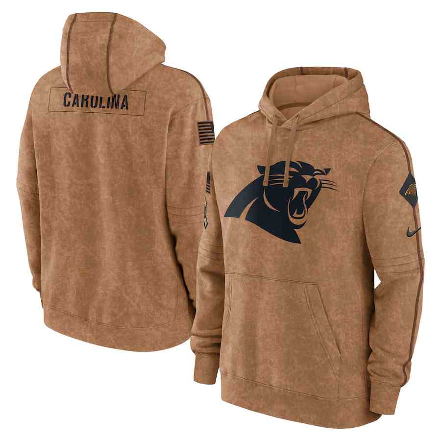 Men's Carolina Panthers 2023 Brown Salute To Service Pullover Hoodie