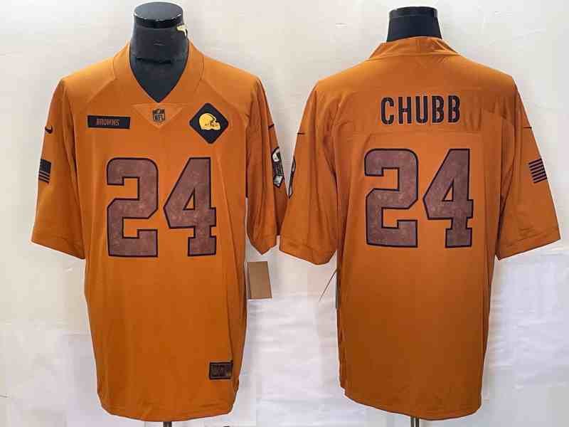 Men's Cleveland Browns #24 Nick Chubb 2023 Brown Salute To Service Limited Football Stitched Jersey